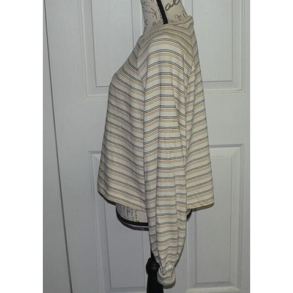 Lush Women's Striped Balloon Sleeve Cropped Sweatshirt In Mustard/Navy Large $42 - Picture 5 of 5